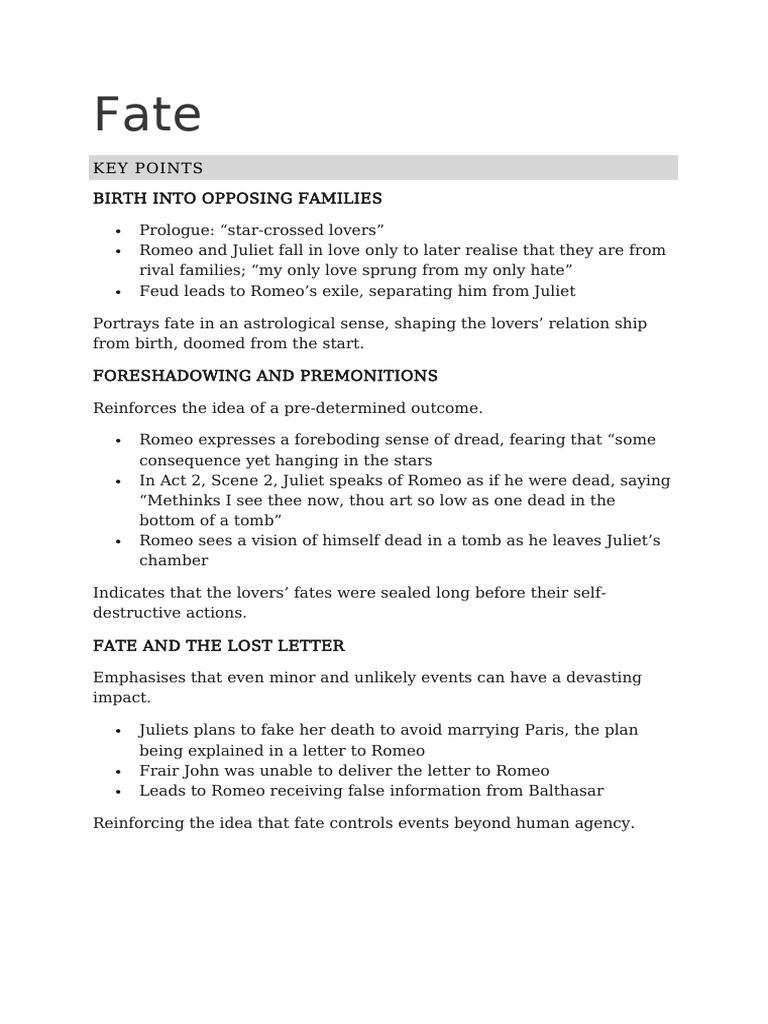 The Role of Fate in Romeo and Juliet | PDF | Characters In Romeo And ...