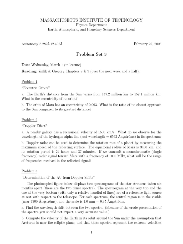 Astronomy Problem Set: Orbits & Doppler Effects | PDF | Stars | Orbit