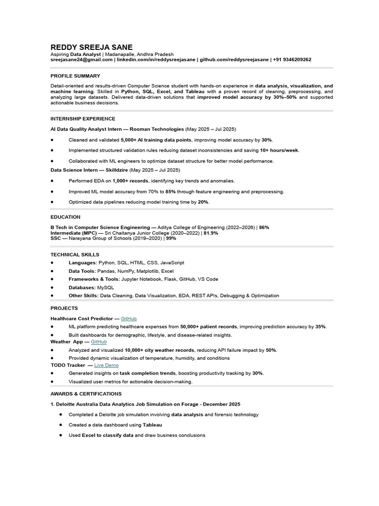 Aspiring Data Analyst Resume | PDF | Simulation | Data Analysis