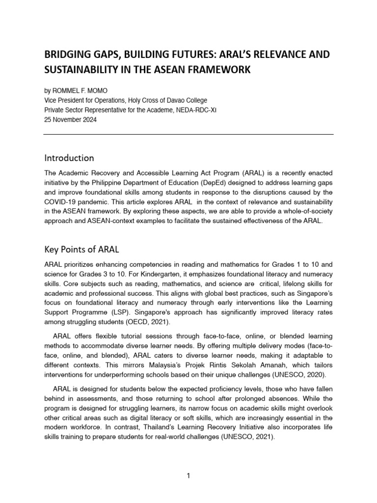 ARAL Program: Enhancing Education in ASEAN | PDF | Teachers | Literacy