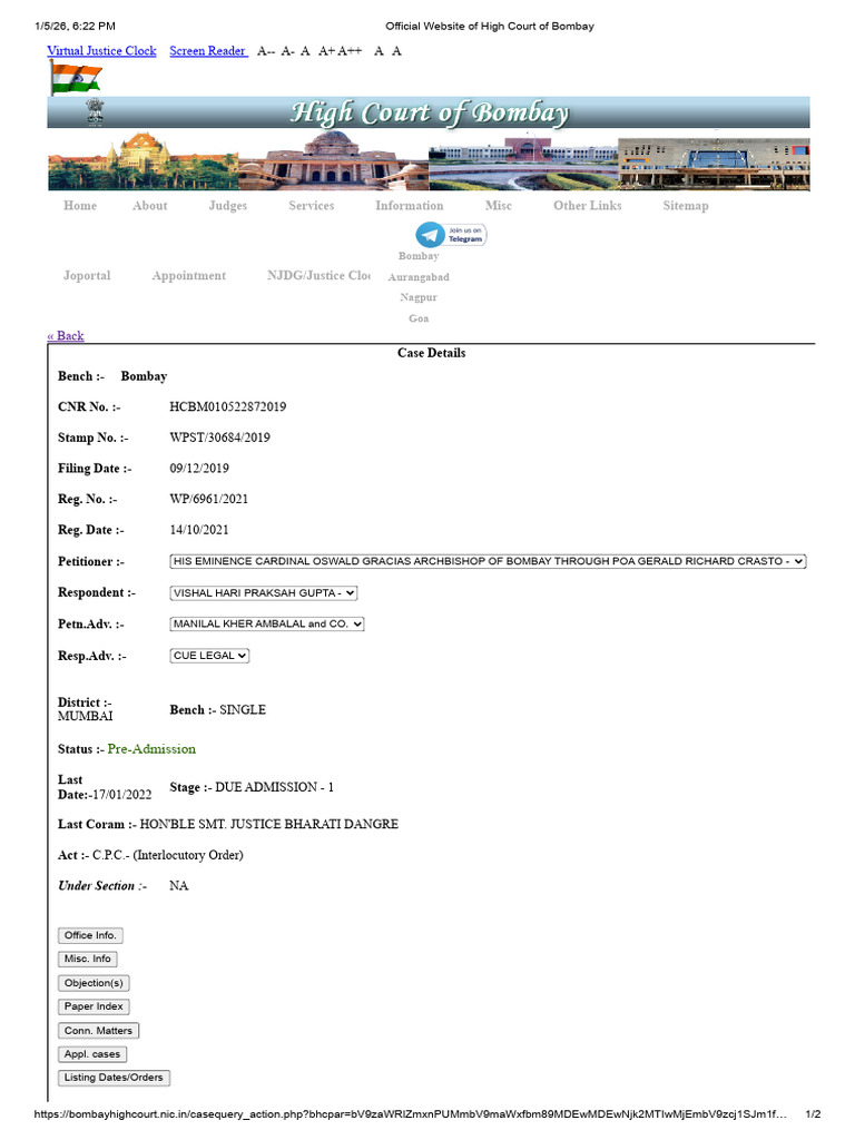 Bombay High Court Case Status Update | PDF