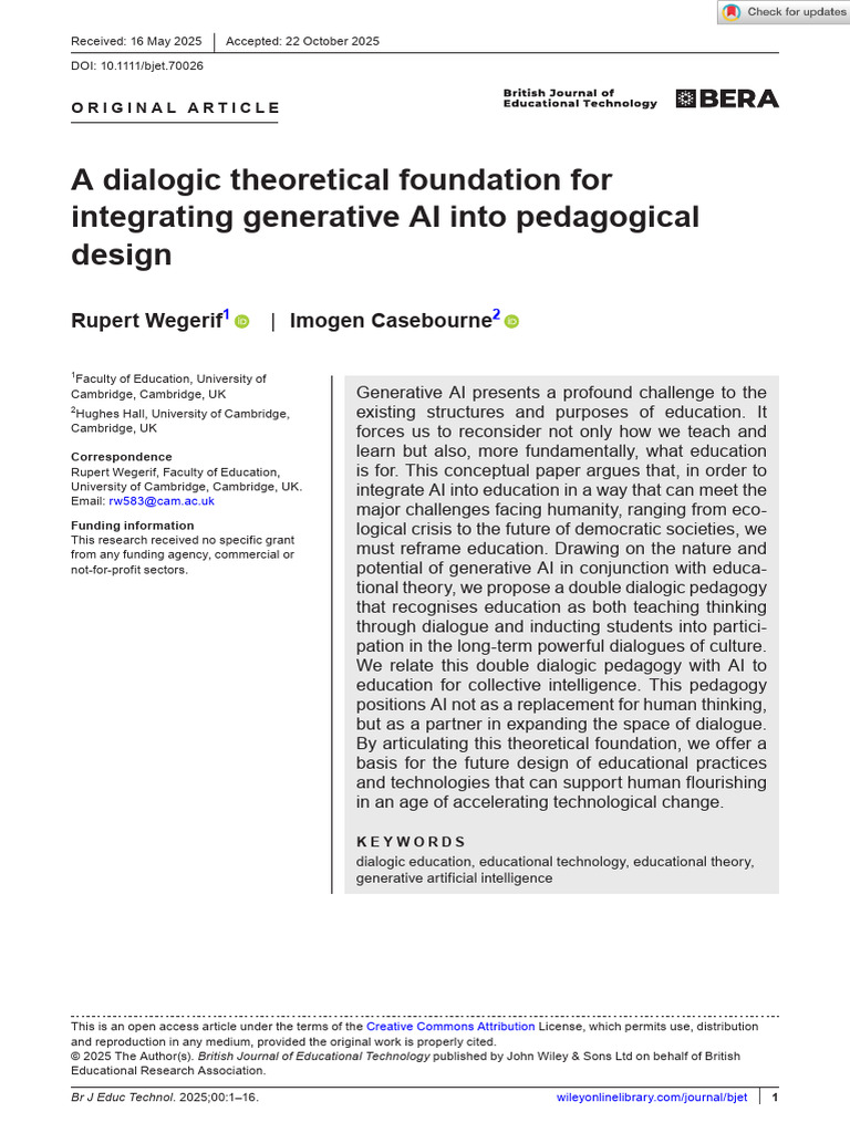 Integrating AI in Dialogic Pedagogy | PDF | Artificial Intelligence ...