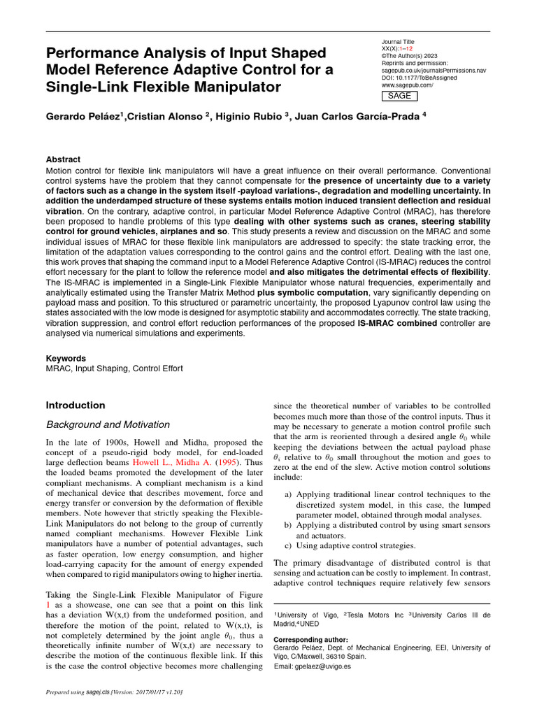 Adaptive Control for Flexible Manipulators | PDF | Stability Theory ...