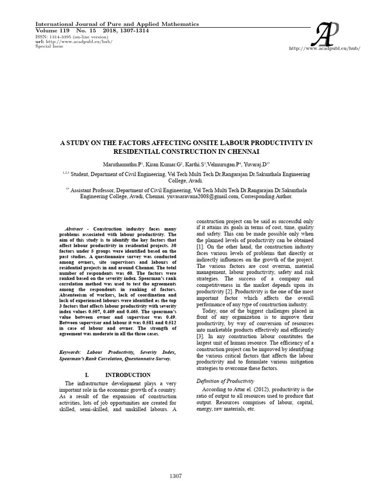 Factors Influencing Labour Productivity in Chennai Construction | PDF ...
