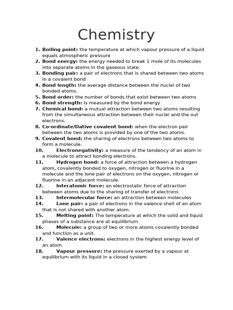 Key Chemistry Terms and Definitions | PDF