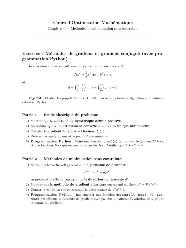 Méthodes de minimisation sans contrainte | PDF | Optimisation ...