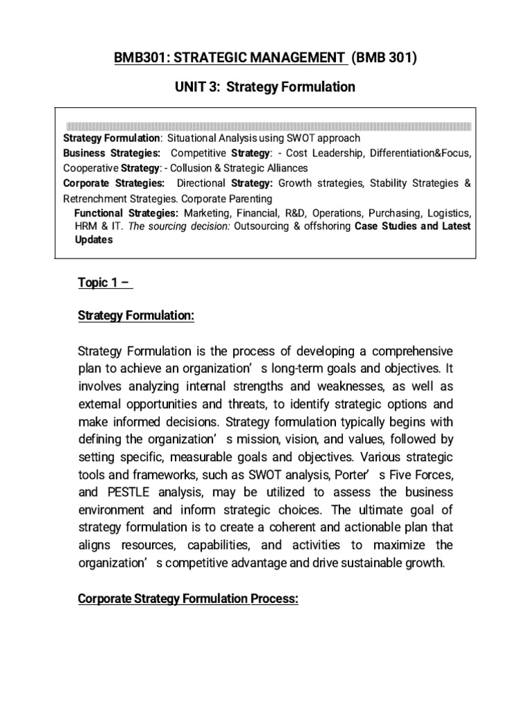 Strategy Formulation and SWOT Analysis | PDF | Strategic Management ...