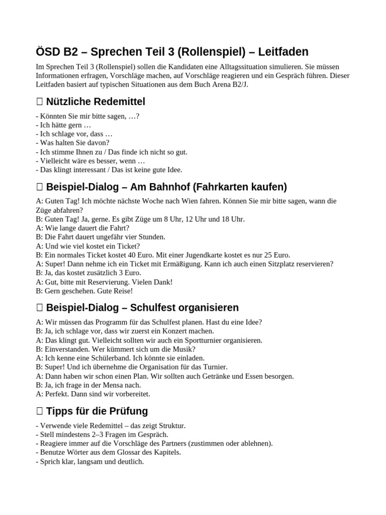 OSD B2 Sprechen Teil3 Rollenspiel | PDF
