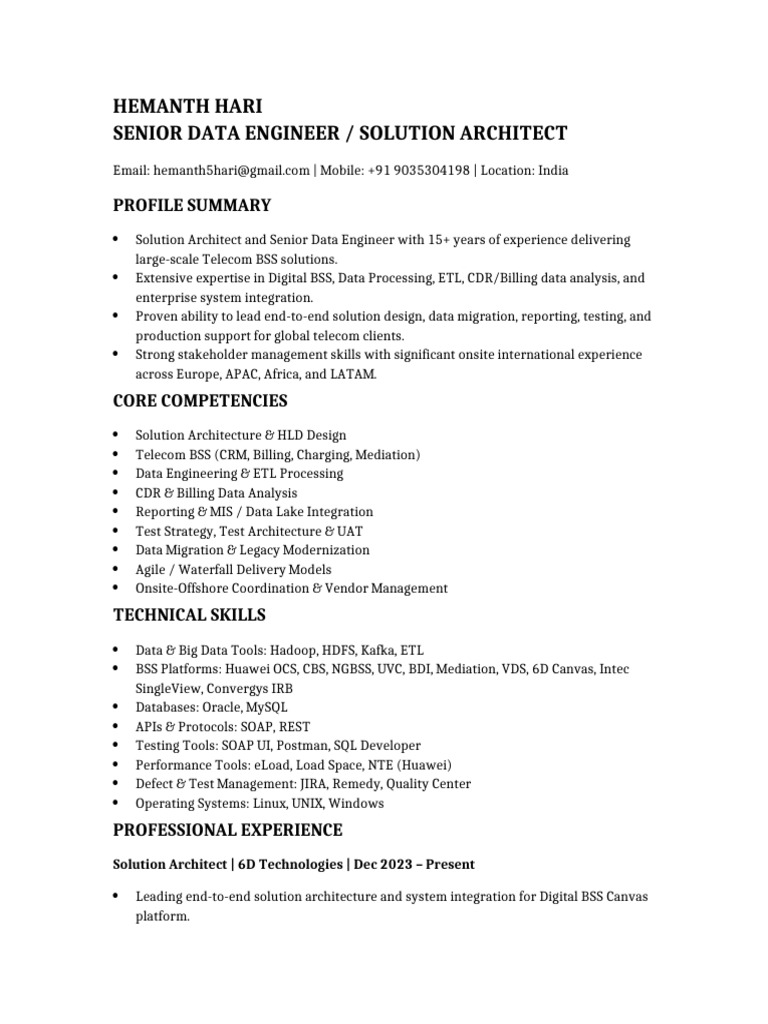 Senior Data Engineer & Solution Architect | PDF | Data Management ...