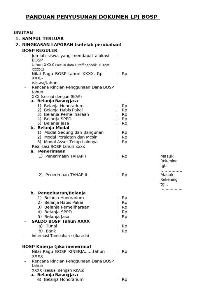 Panduan Penyusunan Dokumen LPJ BOSP | PDF