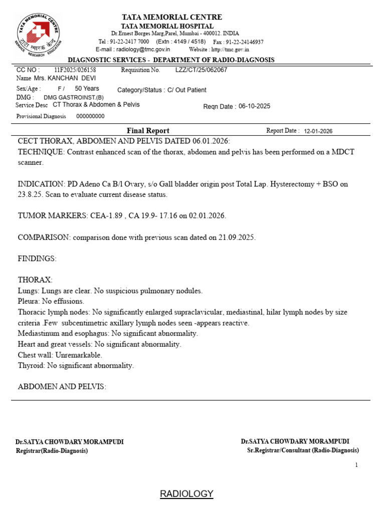 CT Scan Report: Thorax & Abdomen | PDF | Abdomen | Ct Scan