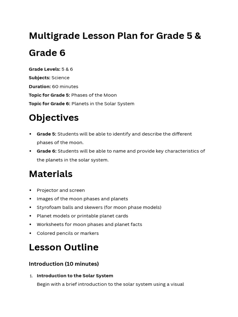 Grade 5-6 Science Lesson Plan: Moon & Planets | PDF | Planets | Neptune