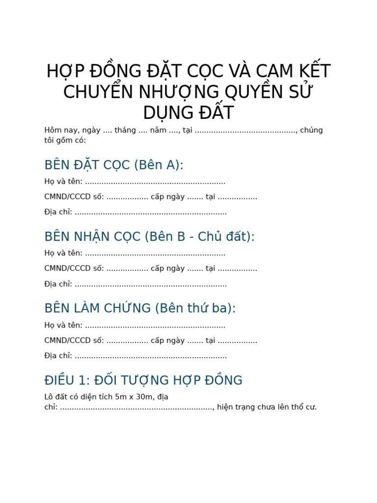 Hop Dong Dat Coc Mau | PDF