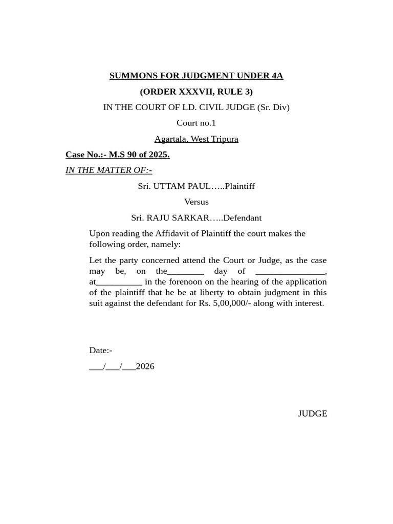 Summons for Judgment in Loan Dispute | PDF | Affidavit | Lawsuit