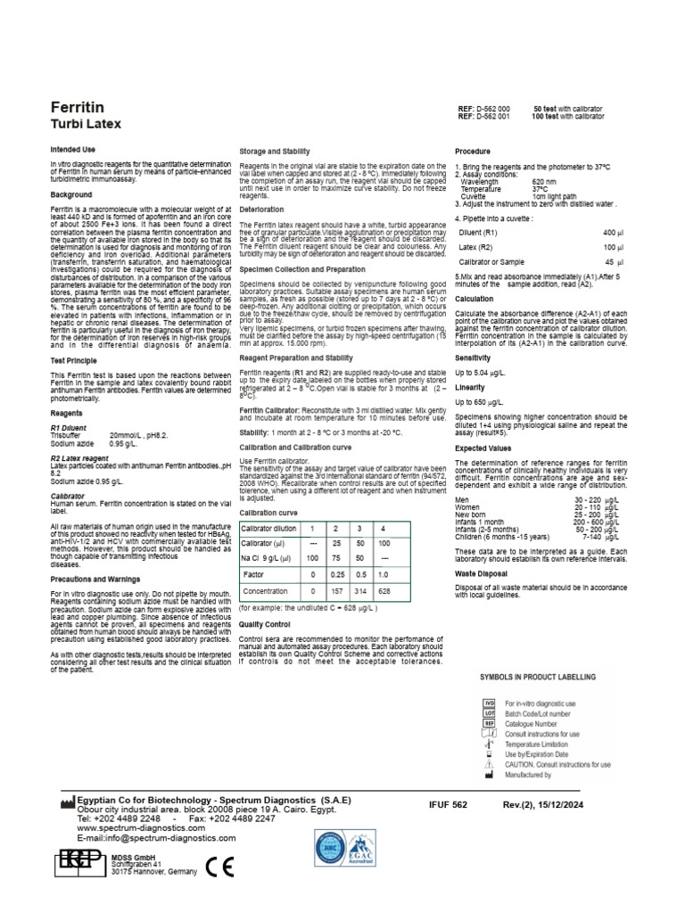Ferritin Test Kit for Serum Analysis | PDF | Blood Plasma