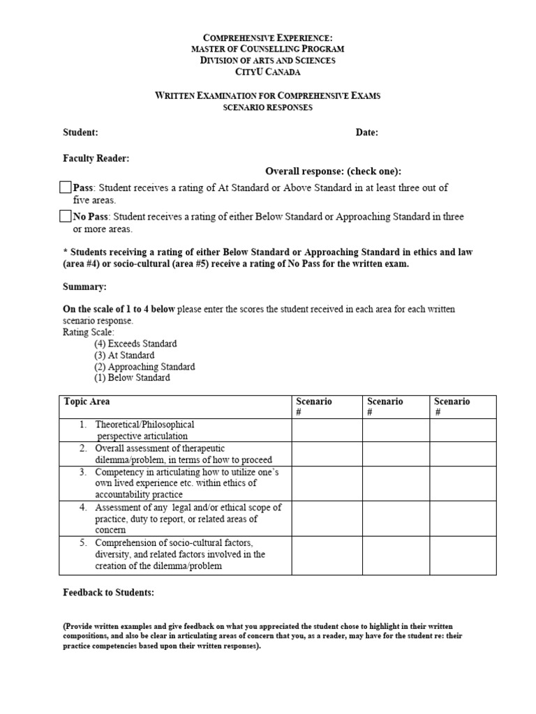 Master of Counselling Exam Scoring Guide | PDF