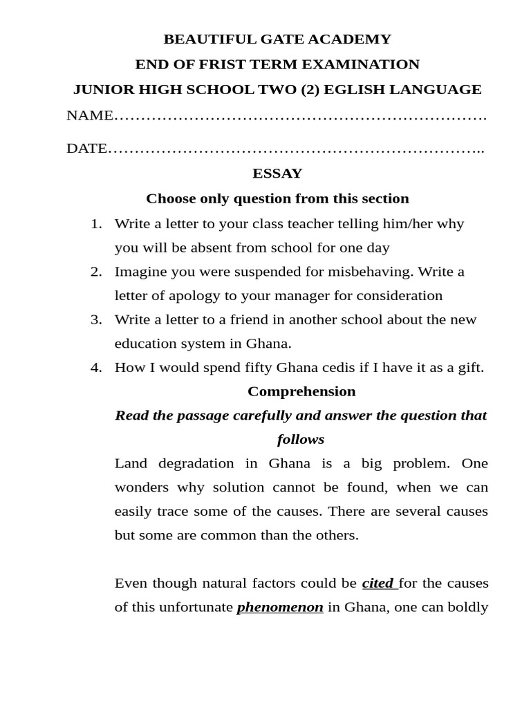 Junior High English Exam Questions | PDF