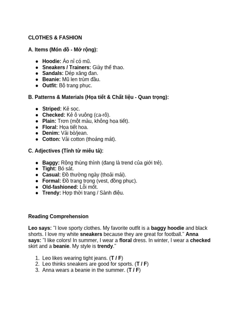 Clothes & Fashion | PDF | Clothing | Sneakers