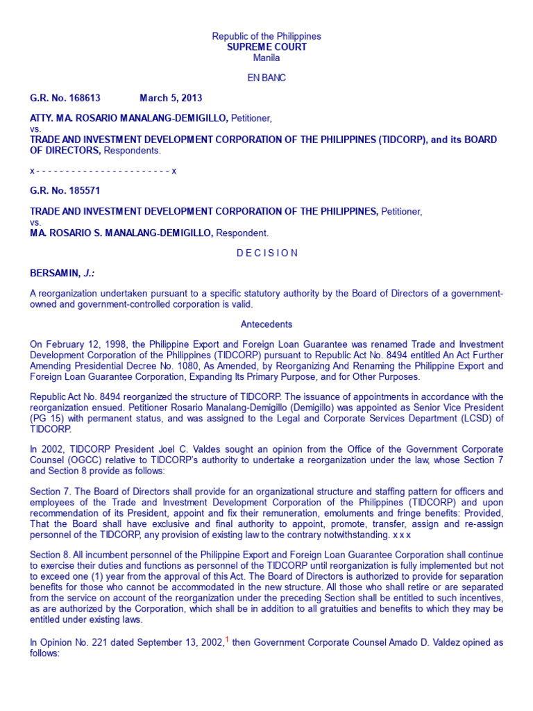 GR NO. 168613-Demigillio v TID Corp | PDF | Presidents Of The United ...