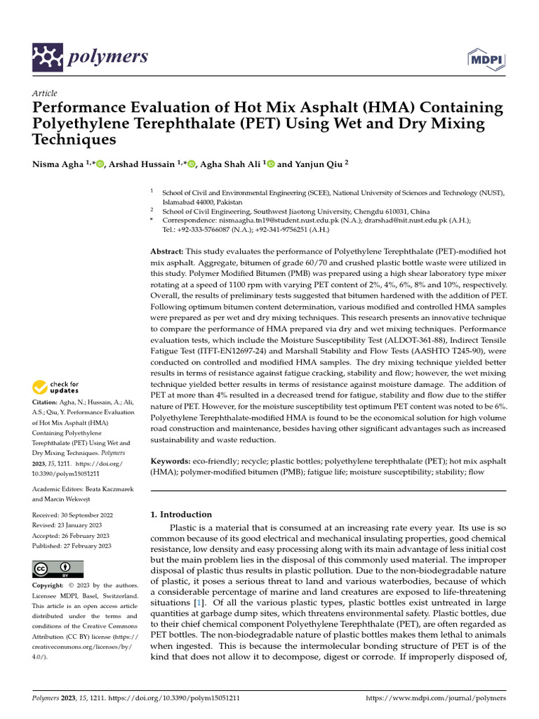 PET-Modified Asphalt Performance Evaluation | PDF | Road Surface | Plastic