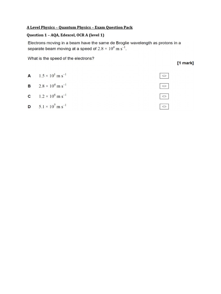 Quantum+Physics+–+Exam+Question+Pack | PDF | Vocational Education ...