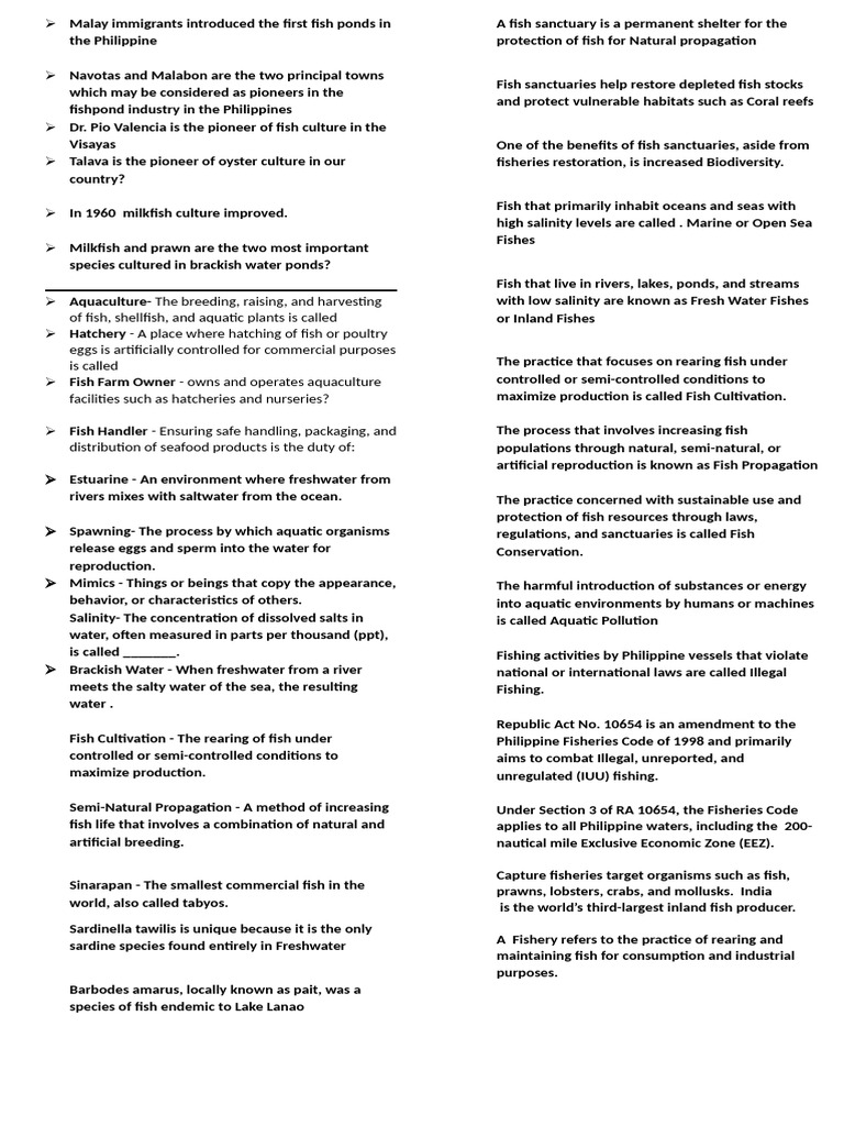 2nd Periodical Exam Comprehensive Reviewer | PDF | Fish | Pond