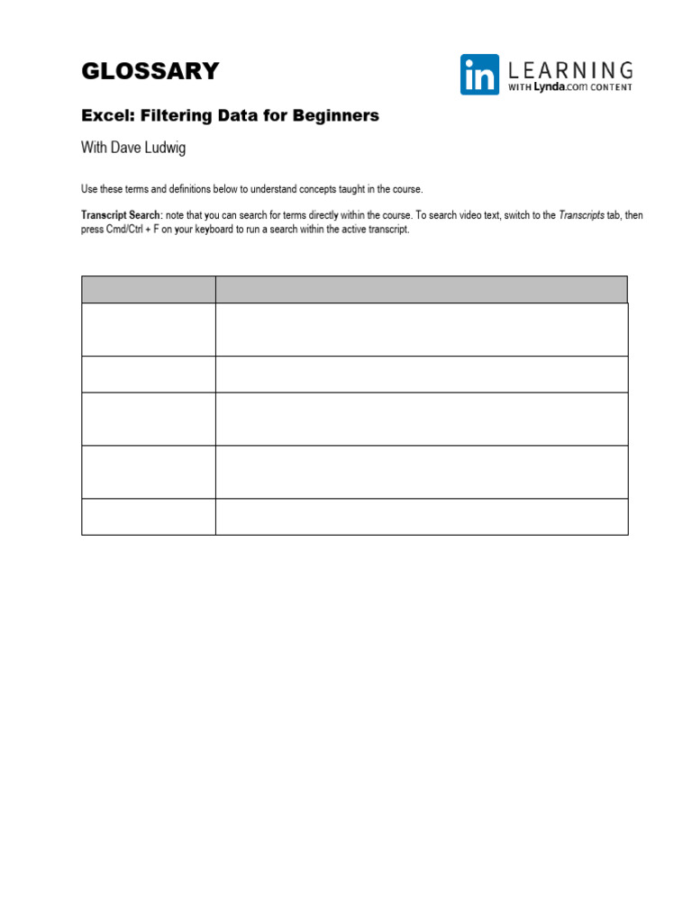 Excel Filtering Terms Explained | PDF