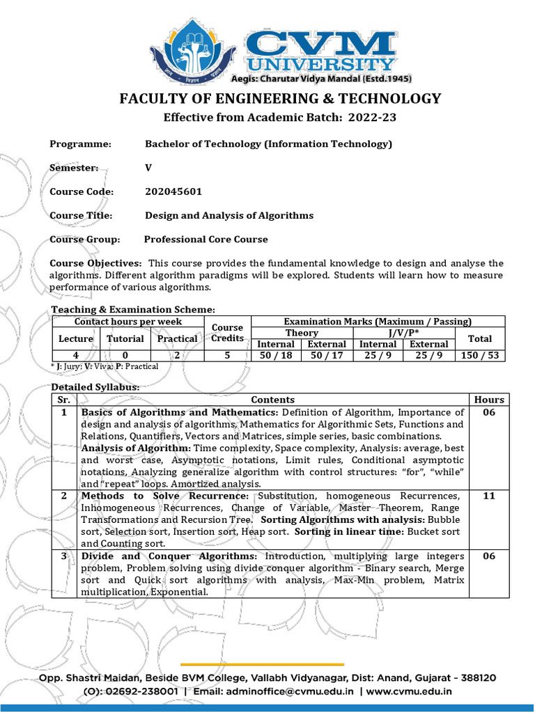 Design and Analysis of Algorithms Course | PDF | Time Complexity ...