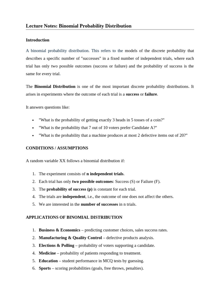 Binomial Probability Distribution Guide | PDF | Probability ...
