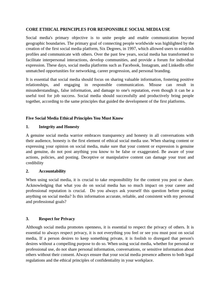 Ethical Principles for Social Media Use | PDF | Social Media | Popular ...