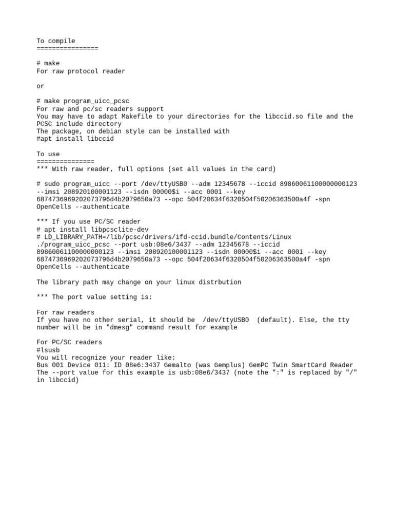 UICC Program Setup for Linux Readers | PDF