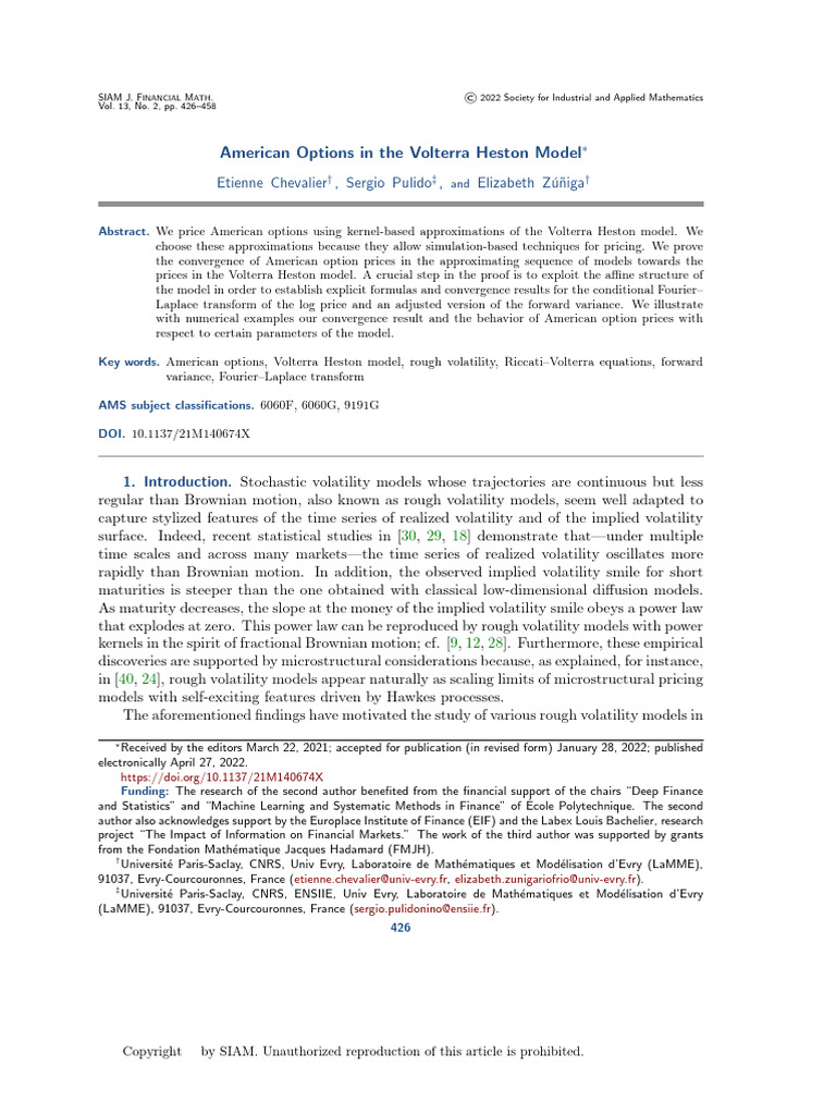 American Option Volterra Heston | PDF | Option (Finance) | Volatility ...