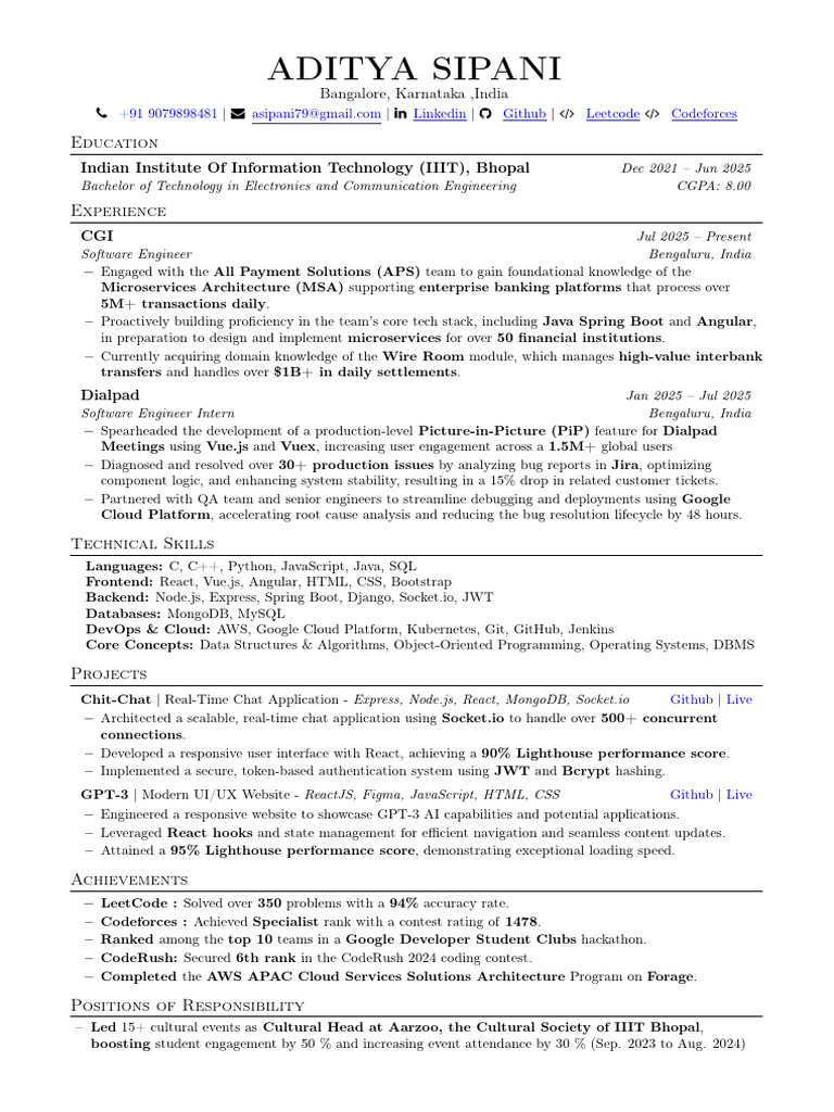 Aditya Sipani: Software Engineer Profile | PDF | Software Engineering ...