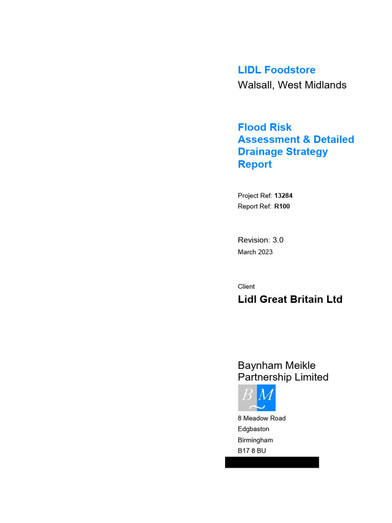 Lidl Walsall Flood Risk Assessment Report | PDF | Stormwater | Flood