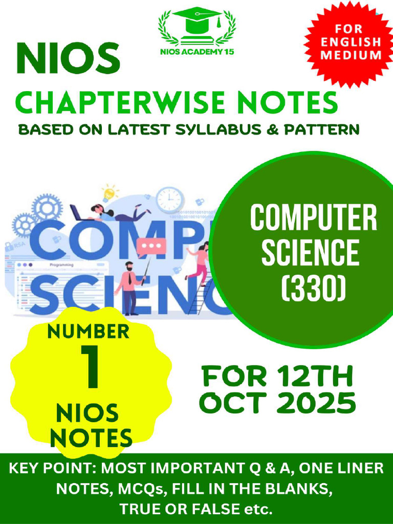 Nios Class 12 Computer Science Demo Notes For Oct 2025 Exam | PDF