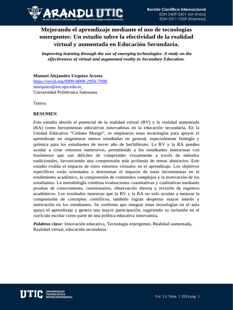 Realidad Virtual y Aumentada en Educación | PDF | Enseñando | Aprendizaje