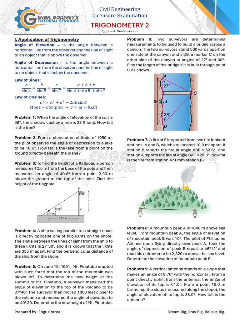 Trigonometry Problems for Civil Engineers | PDF | Trigonometry ...