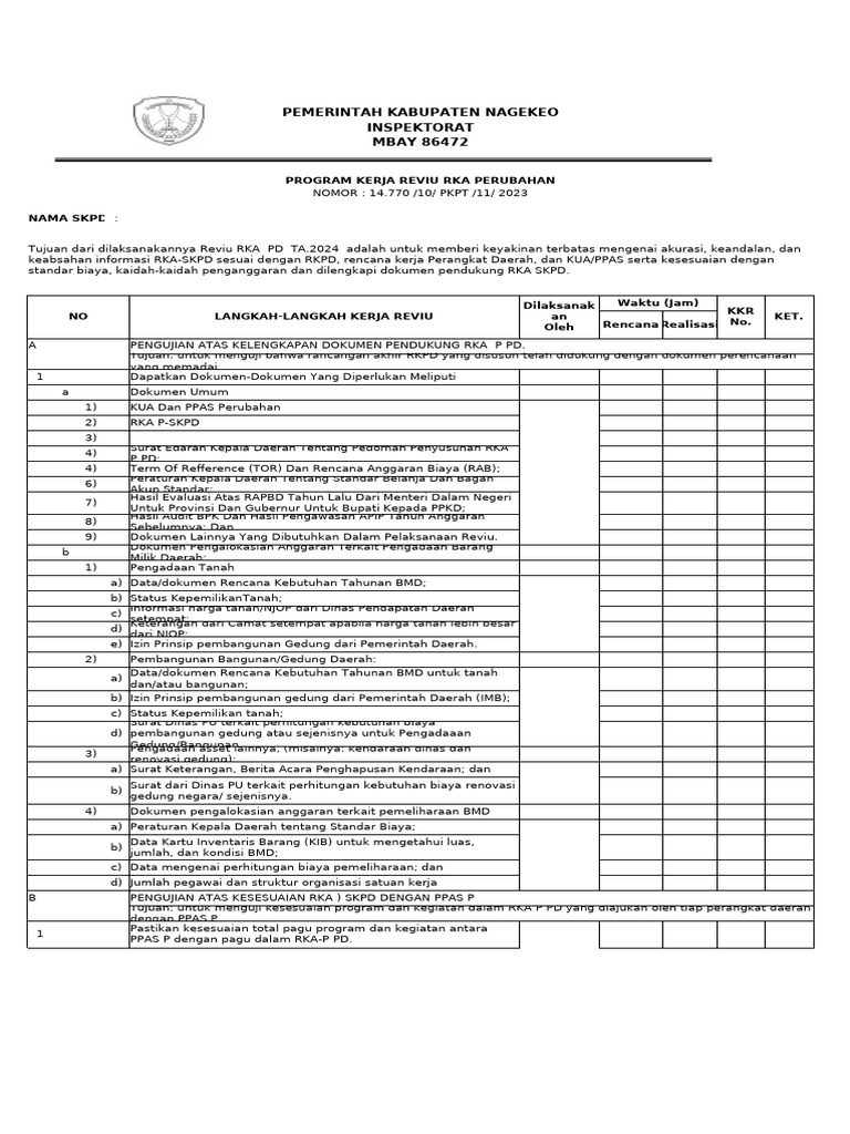 Reviu RKA Perubahan SKPD Nagekeo 2023 | PDF