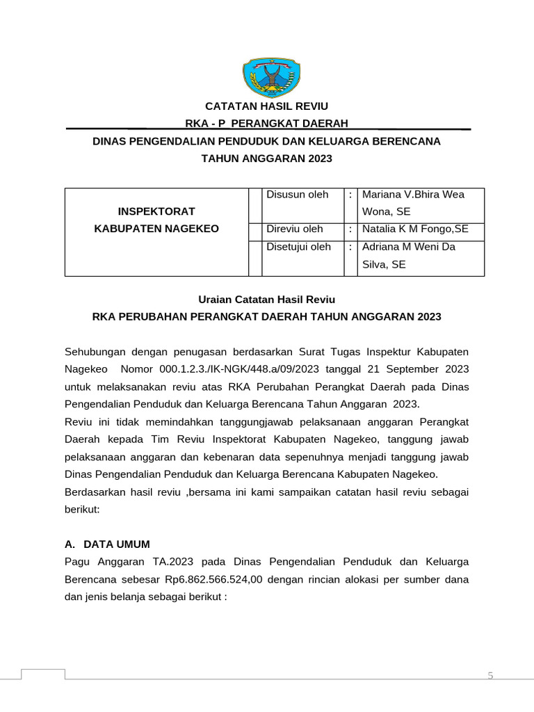 Catatan Reviu RKA Dinas KB 2023 | PDF