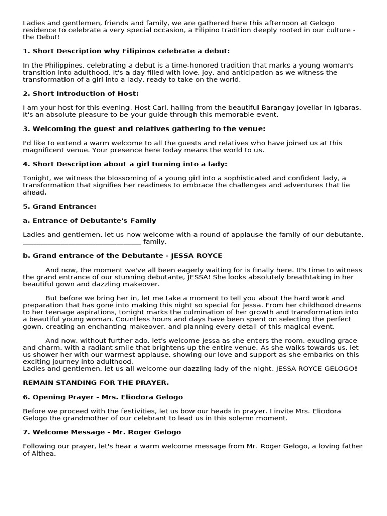 Debut Host Script - Jessa Royce Bulad | PDF | Birthdays