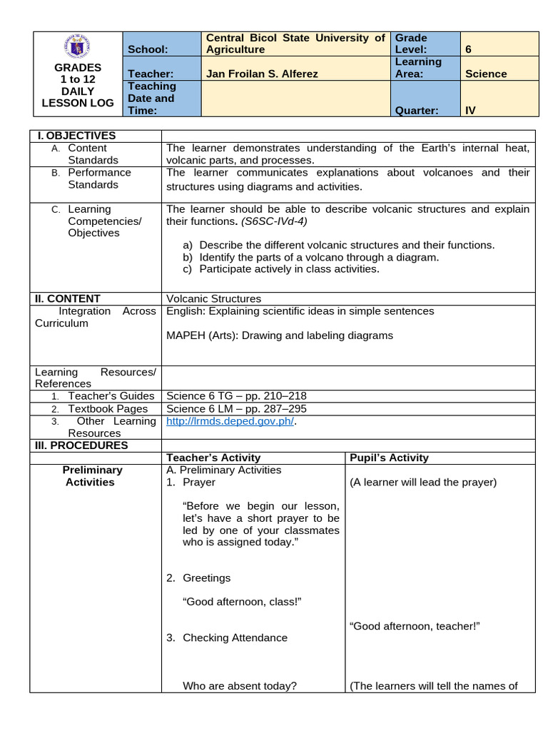Grade 6 Science Lesson on Volcanoes | PDF | Volcano | Lava