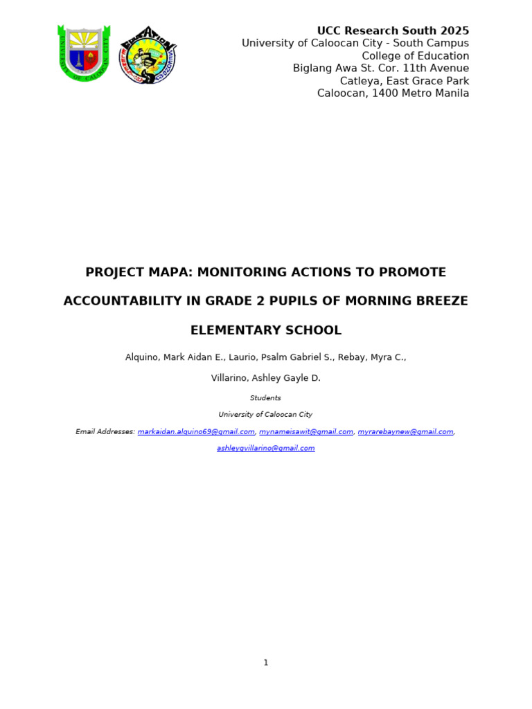 Project M.A.P.A: Promoting Accountability in Grade 2 | PDF | Classroom ...