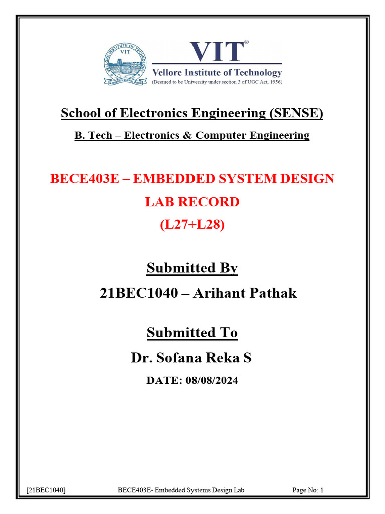 21BEC1040_EmbeddedLab3 | PDF | Software | Computer Engineering