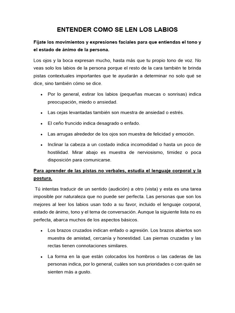 Cómo Leer los Labios Efectivamente | PDF | Comunicación humana ...