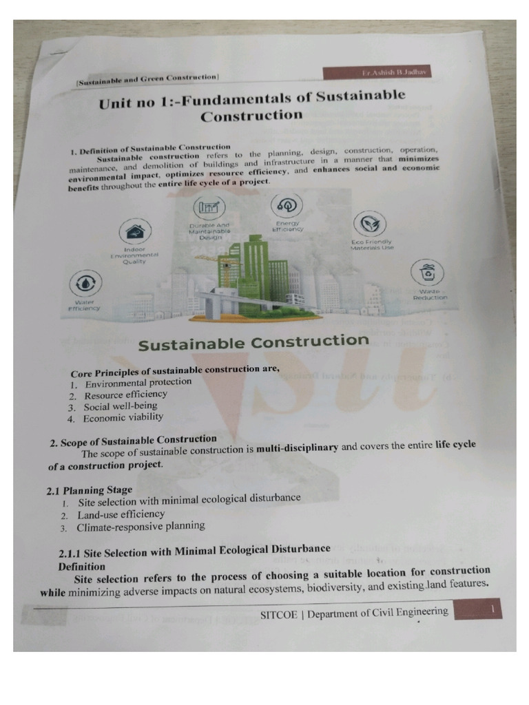 SGC notes 1 sustainable green construction | PDF