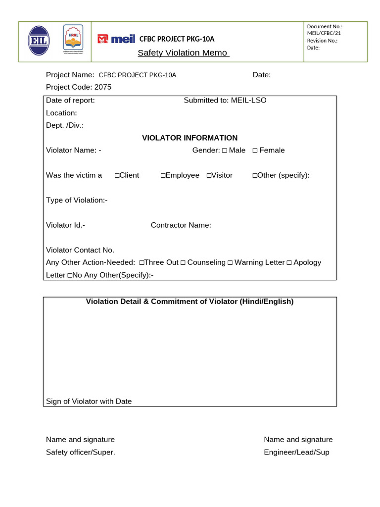 CFBC Project PKG-10A Safety Memo | PDF