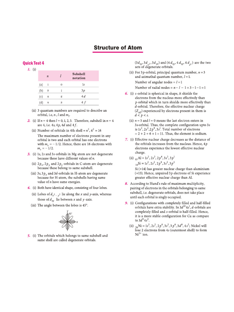 Chemistry XI Chapter 2 Quick Test 4 | PDF