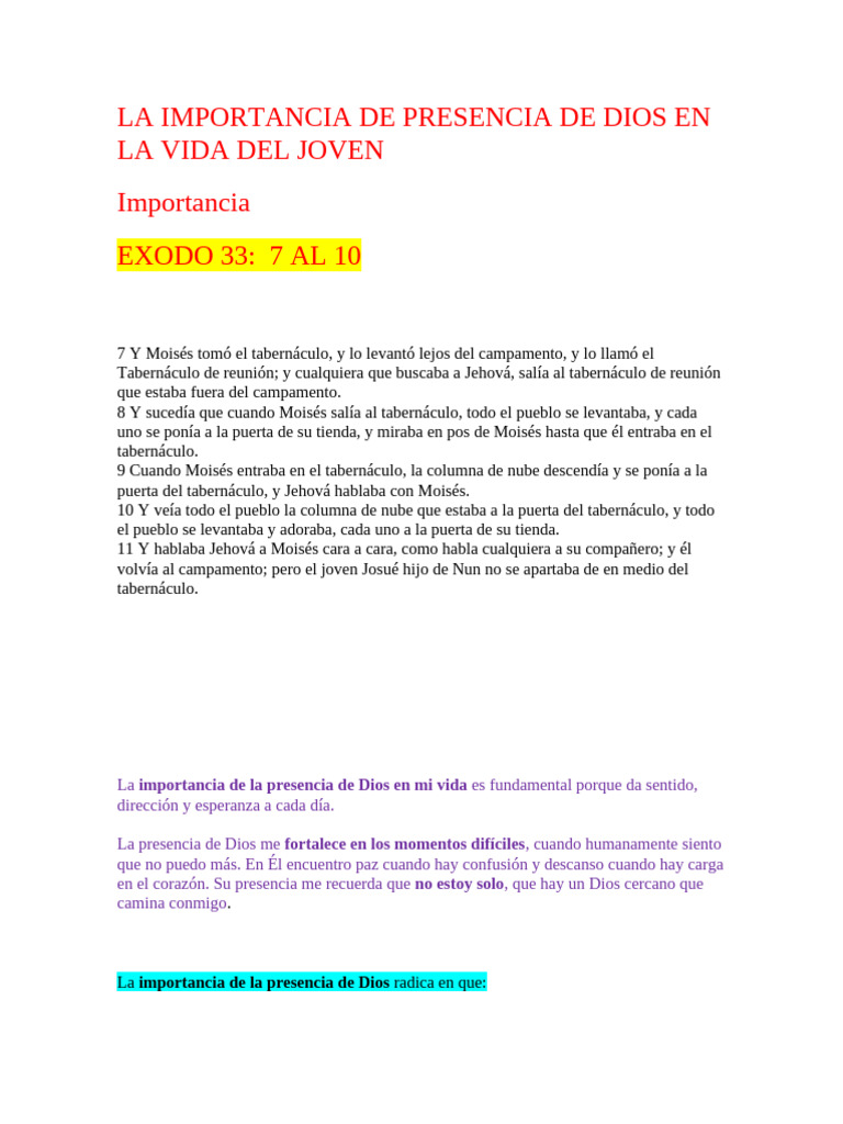 La Importancia de La Presencia de Dios en Mi VIDA | PDF | Tabernáculo ...