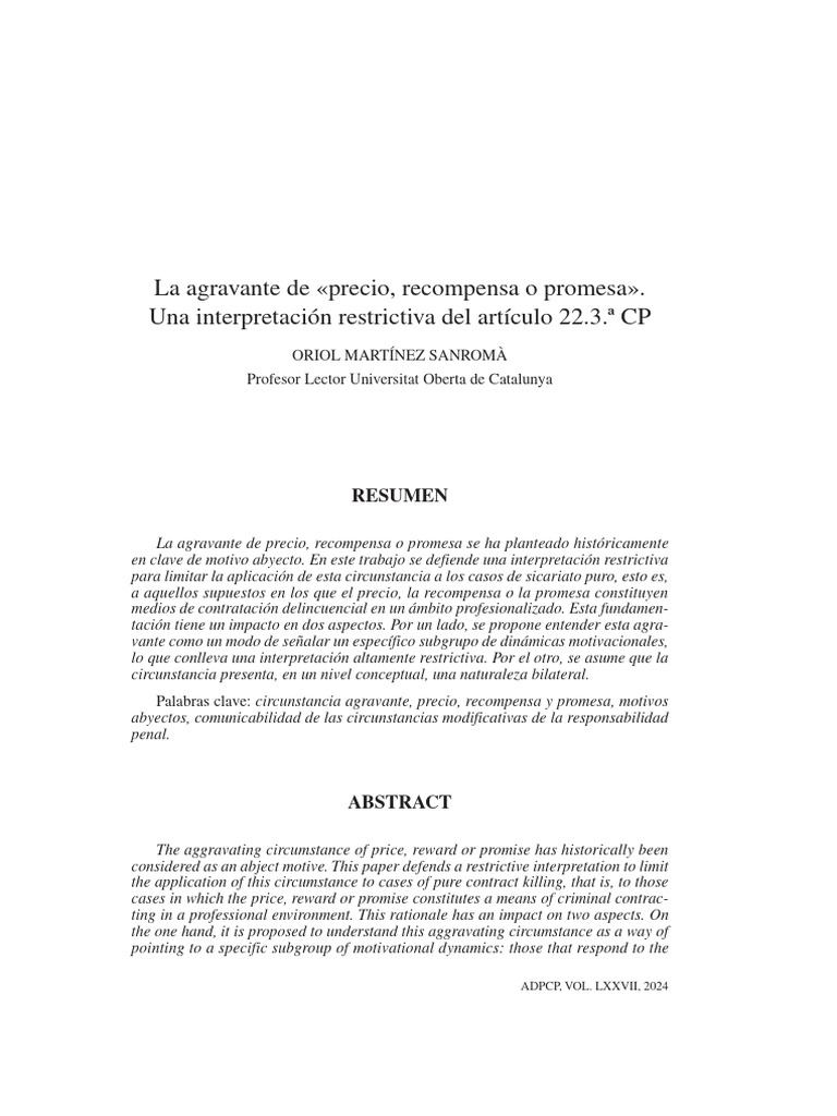 Interpretación restrictiva de la agravante CP | PDF | Homicidio | Castigos