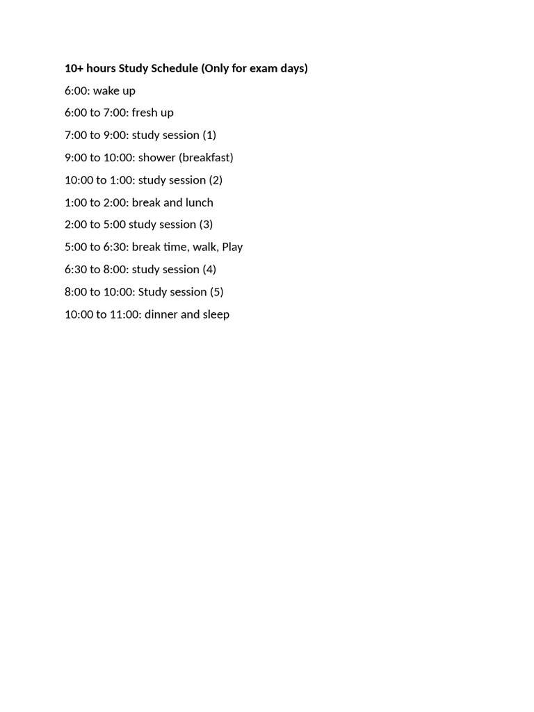 10hrs Study Schedule (for Exams) | PDF